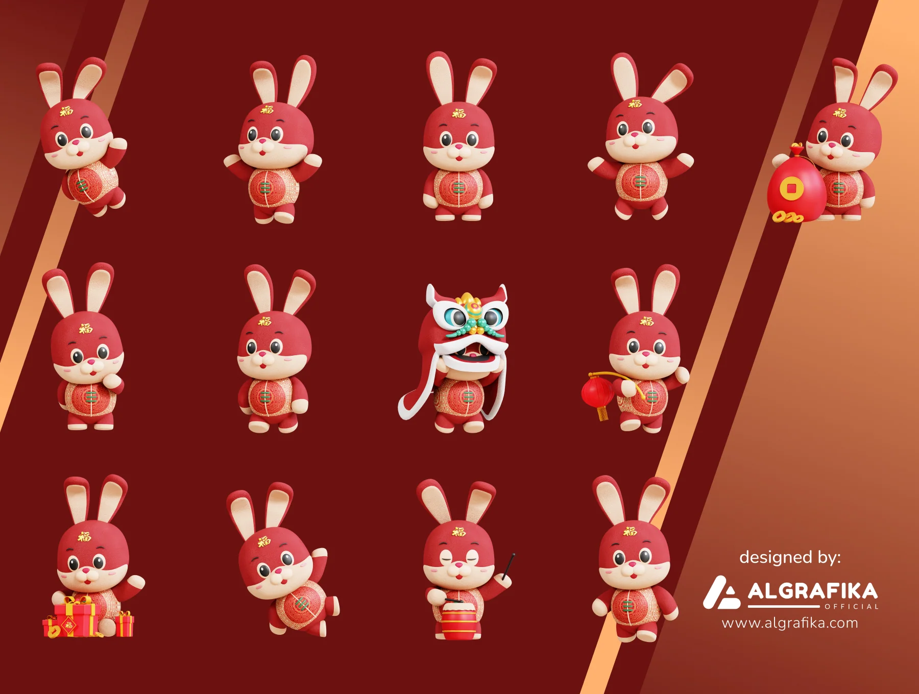 3D Chinese Rabbit Mascot 6