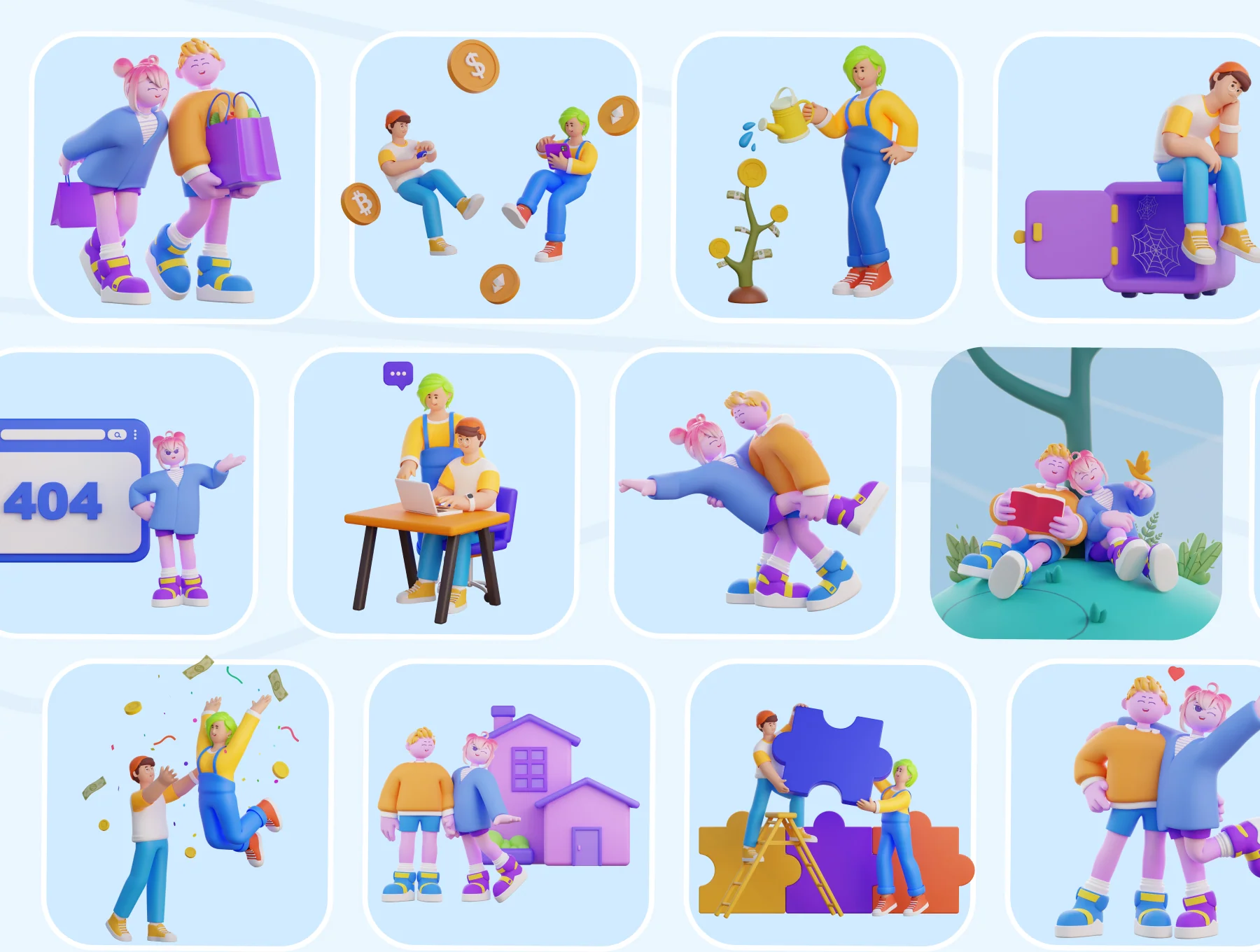 3D Couple Character and Financial Technology Workplace 7