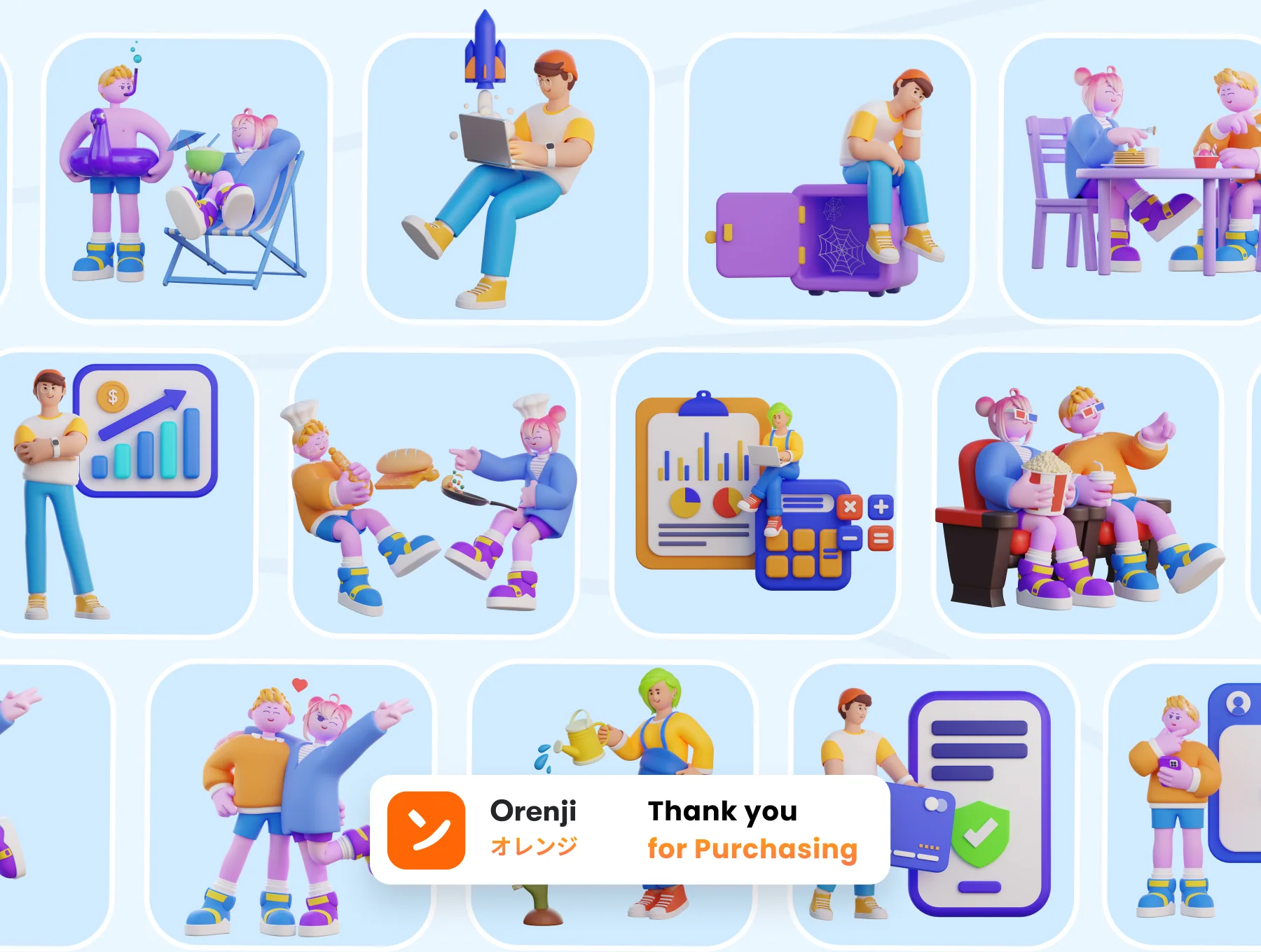 3D Couple Character and Financial Technology Workplace 8