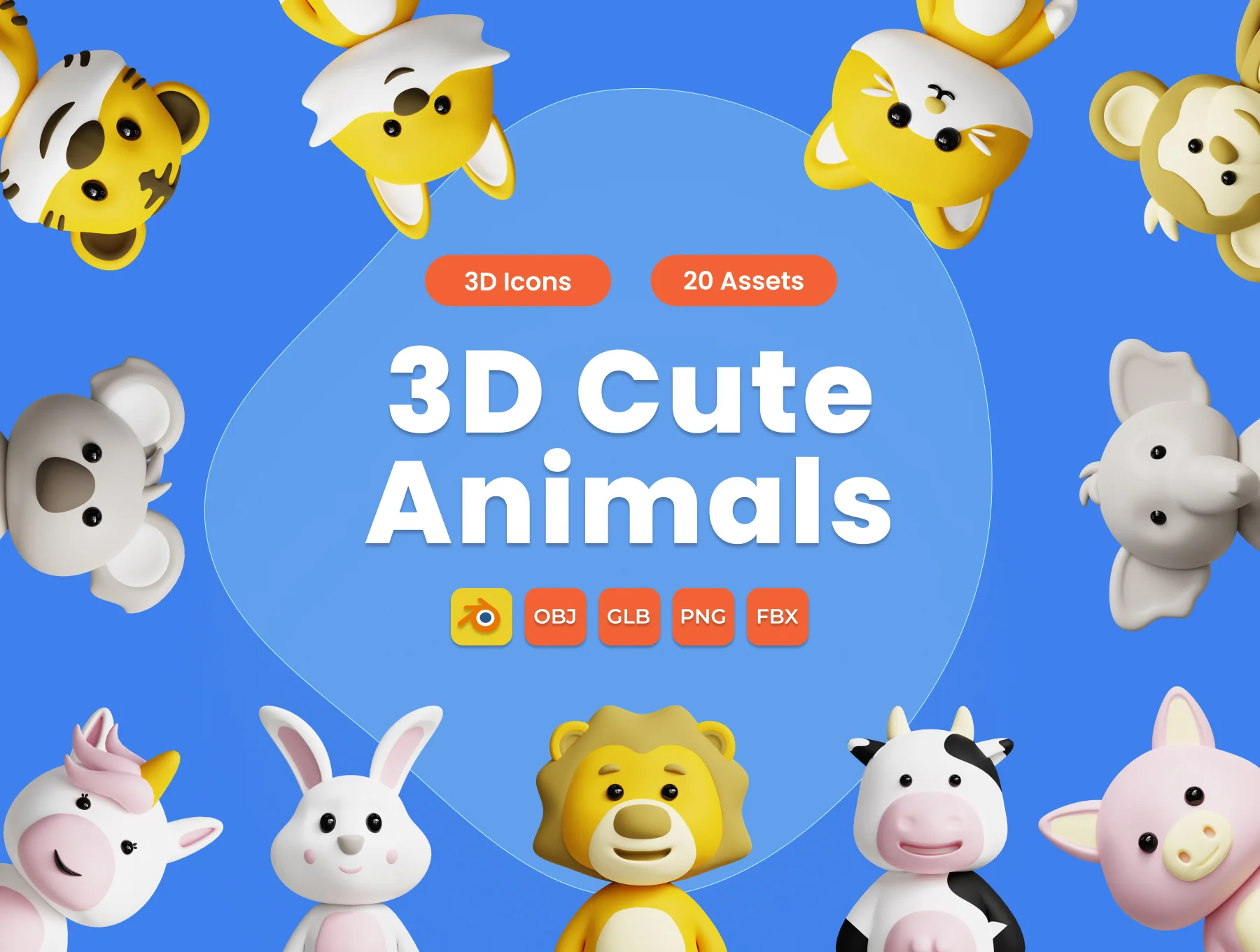3D Cute Animals Illustrations Pack