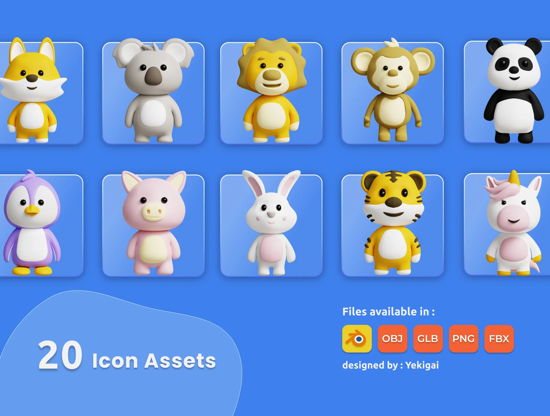 3D Cute Animals Illustrations Pack 5