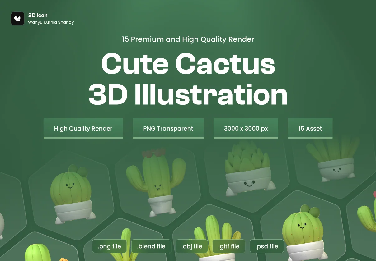3D Cute Cactus Illustration