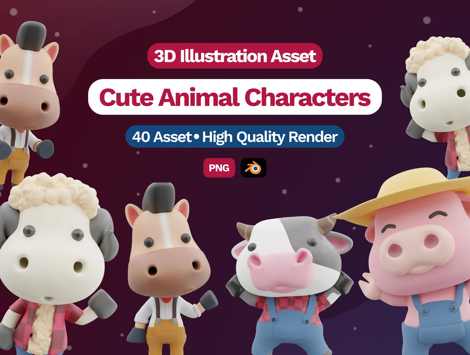 3D Cute Animal Characters Illustration