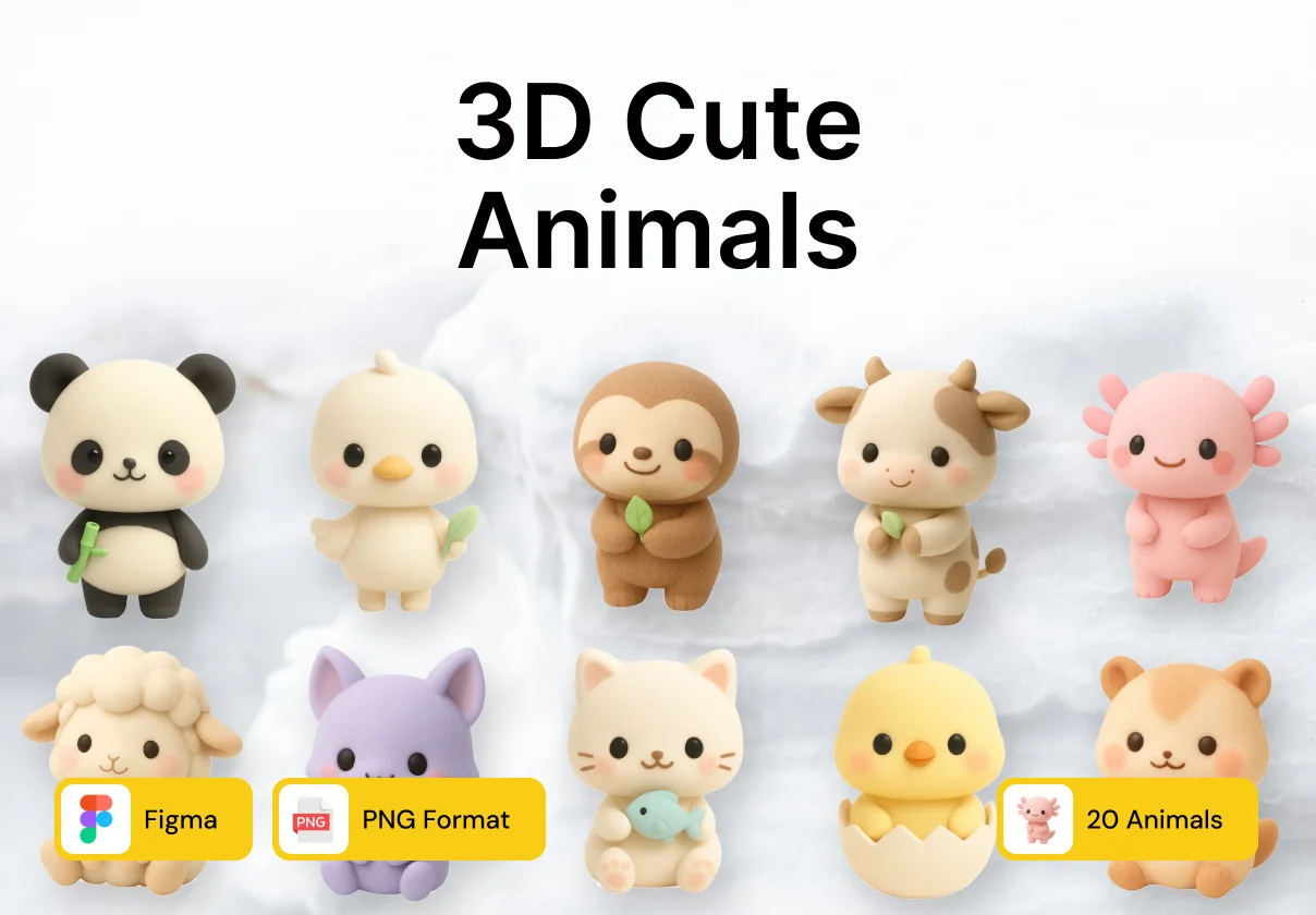 3D Cute Character Animals (20) x 5 Angles
