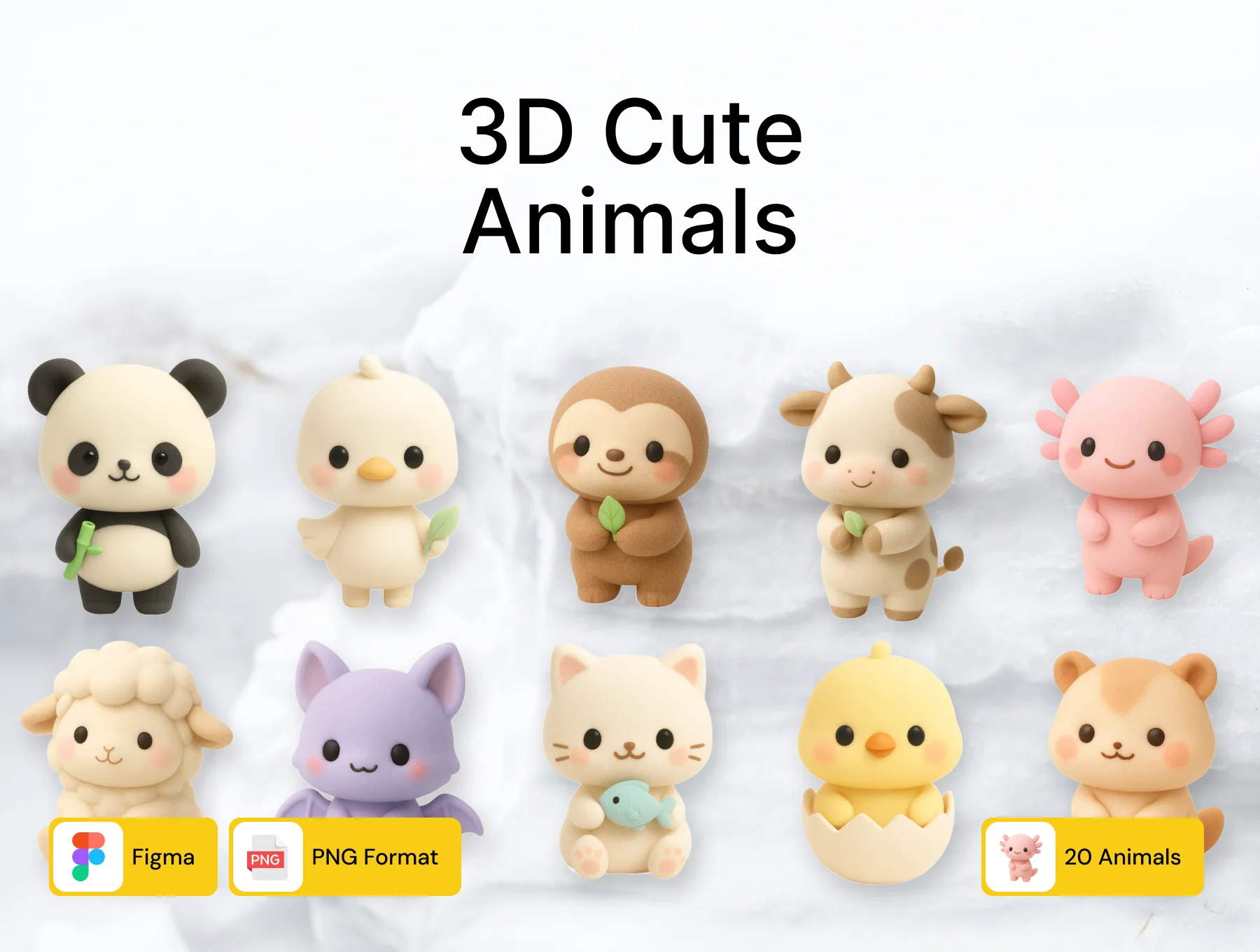 3D Cute Character Animals (20) x 5 Angles