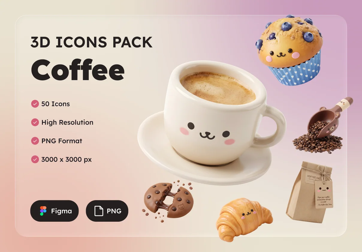 3D Cute Coffee Icons Set
