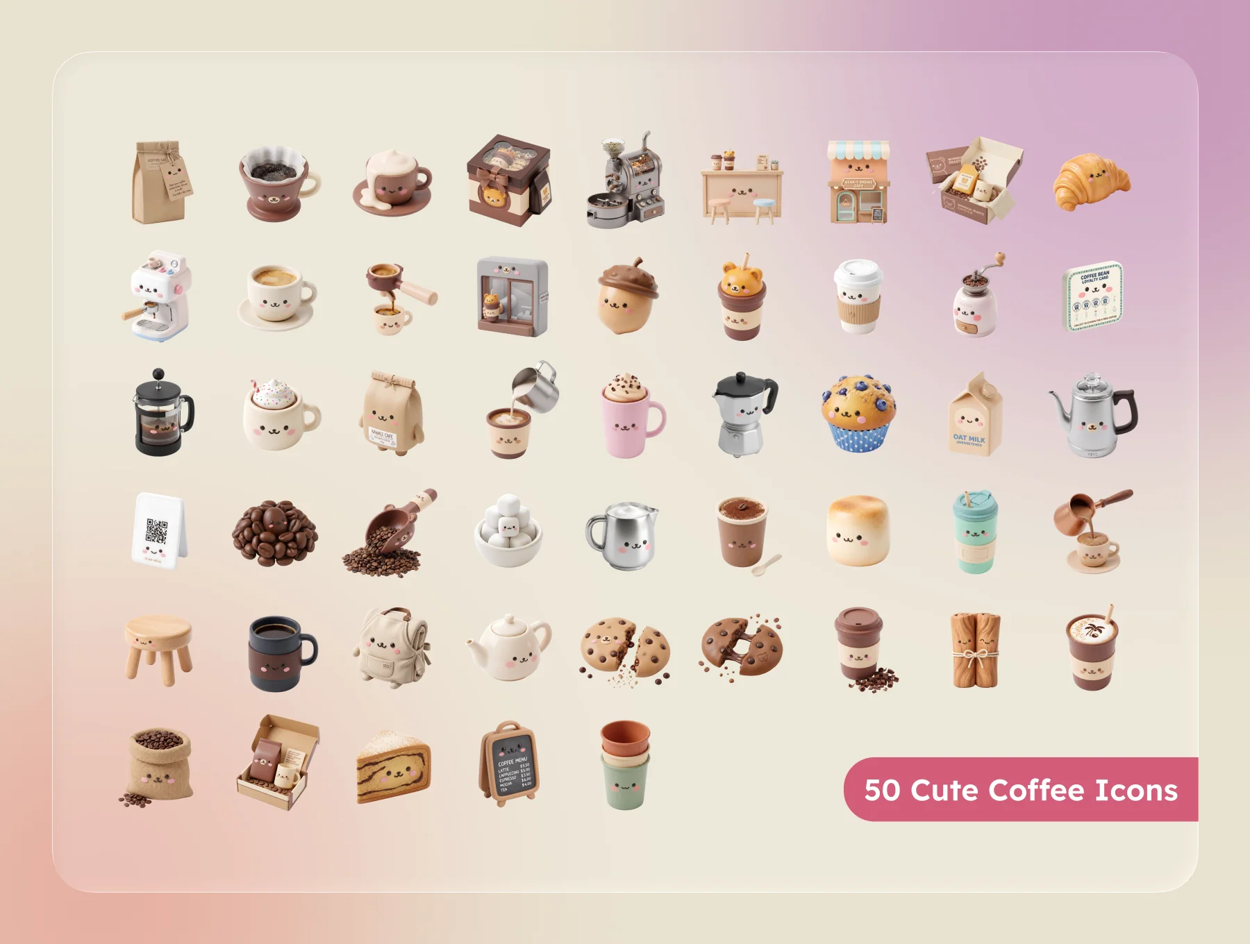 3D Cute Coffee Icons Set 5