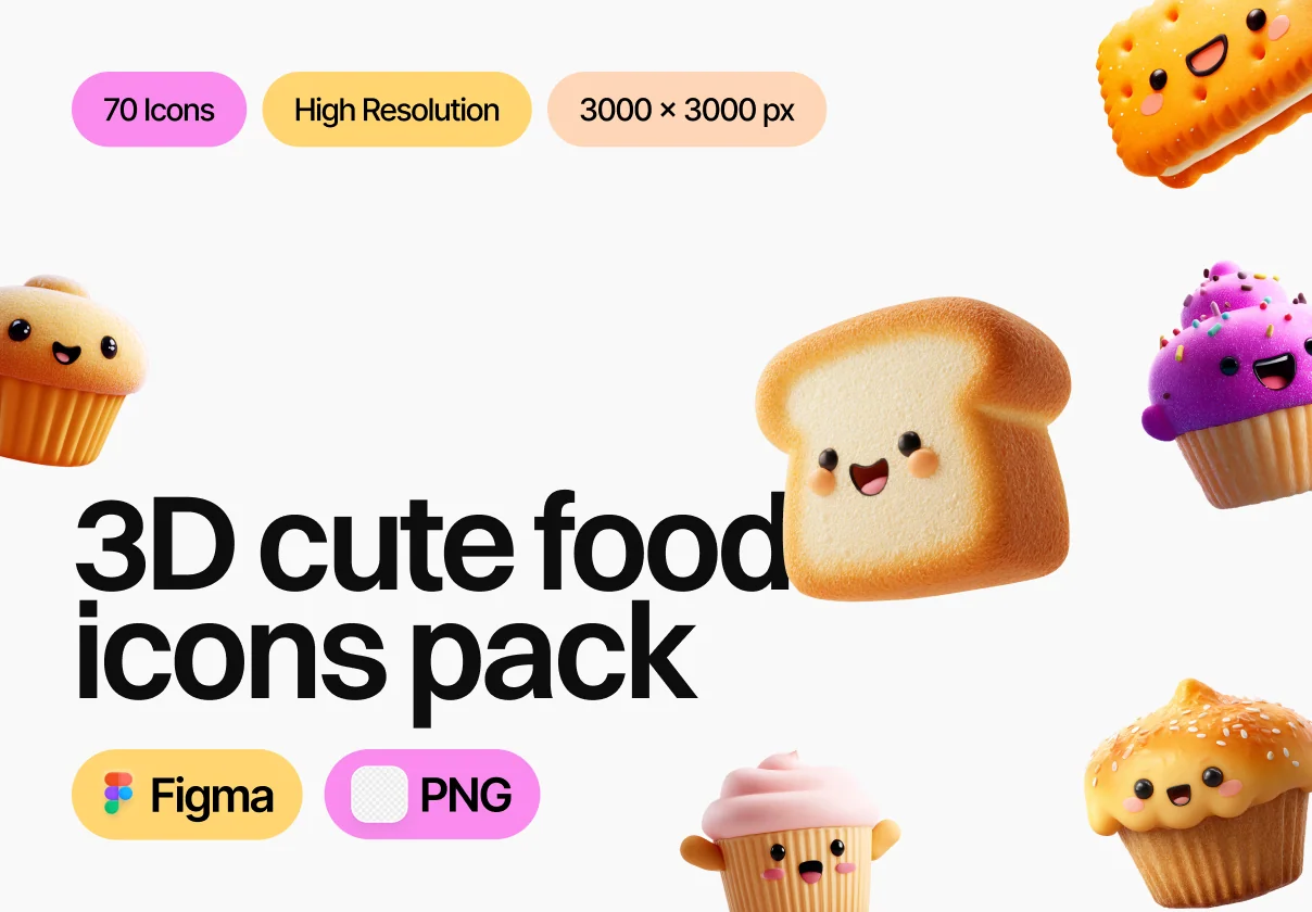 3D Cute Food Icons Pack