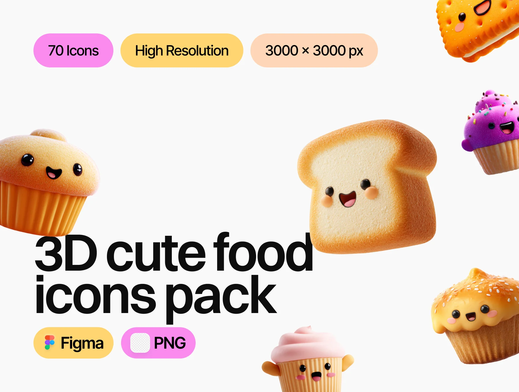3D Cute Food Icons Pack 6