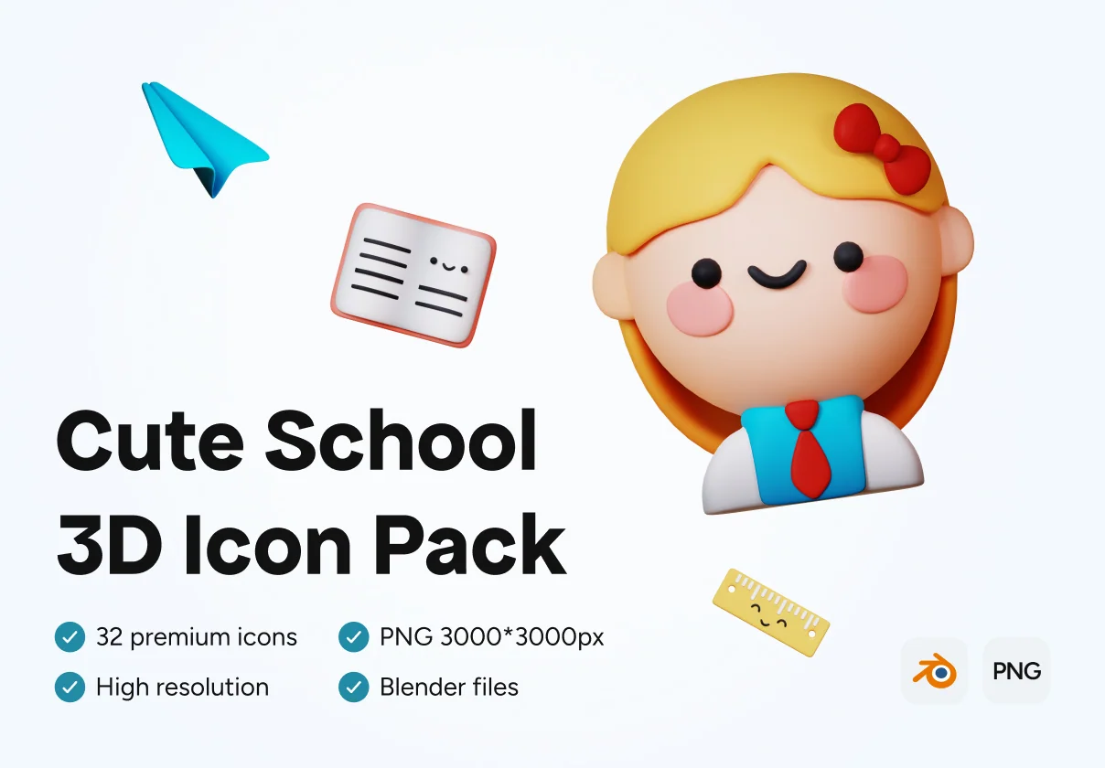 3D Cute School Icons