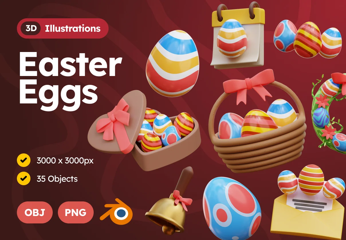 3D Easter Eggs Icons