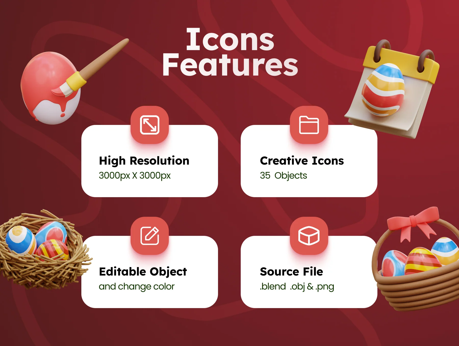 3D Easter Eggs Icons 2