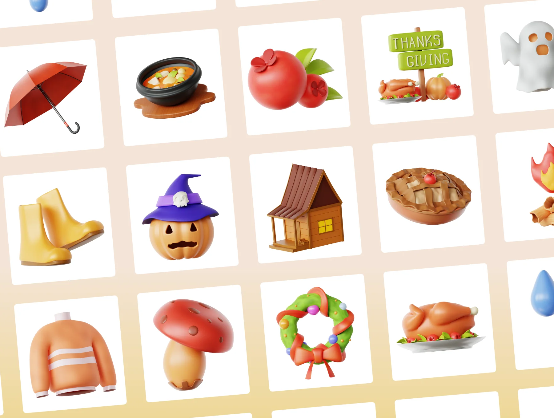 3D Fall Season Icon Set 8