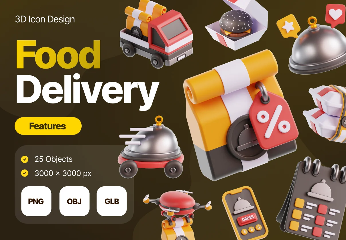 3D Food Delivery Illustrations
