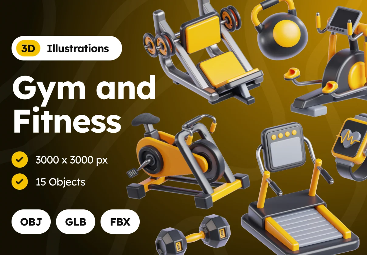 3D Gym and Fitness Illustrations