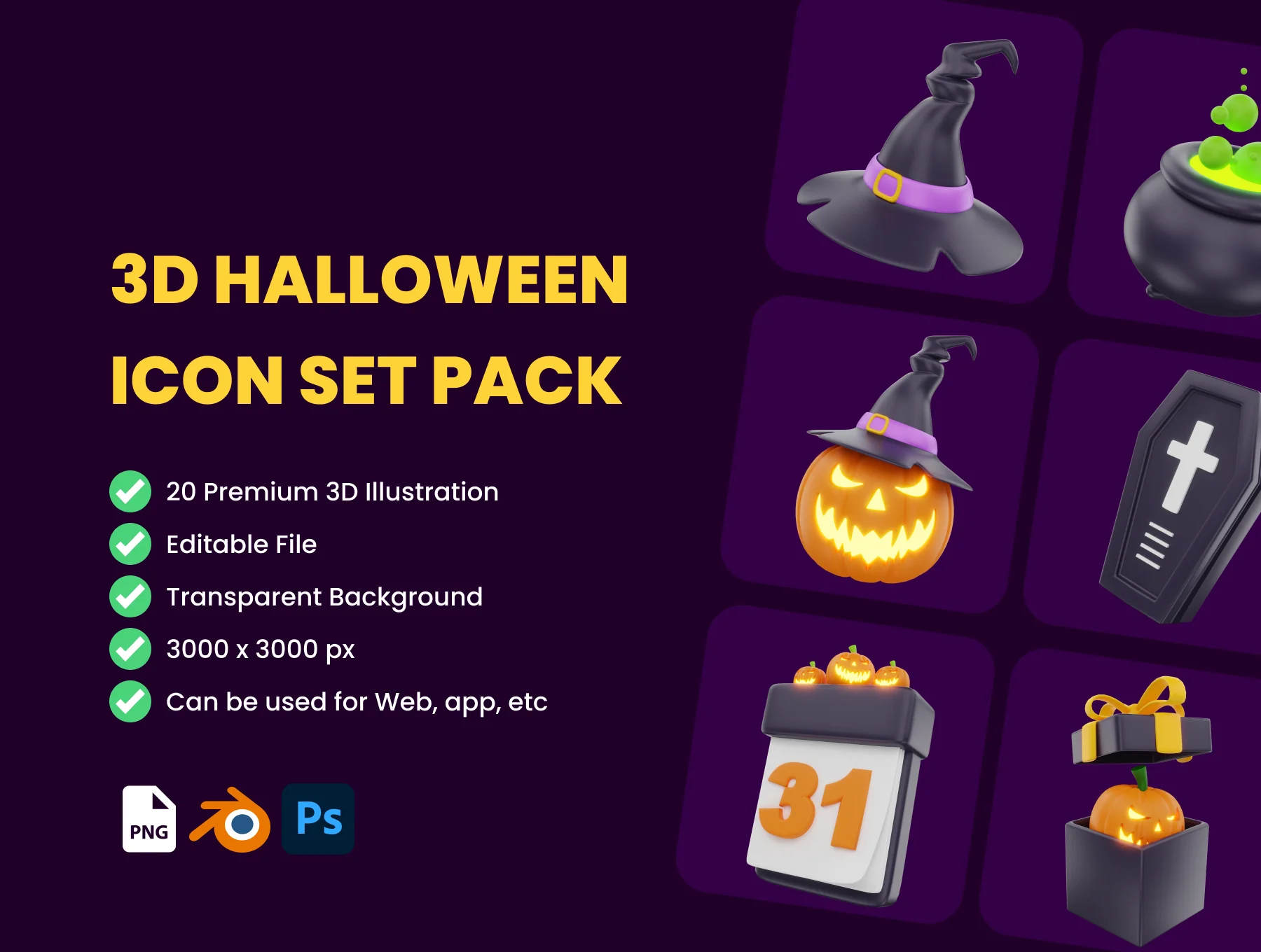 3D Halloween Icon Set Pack 6