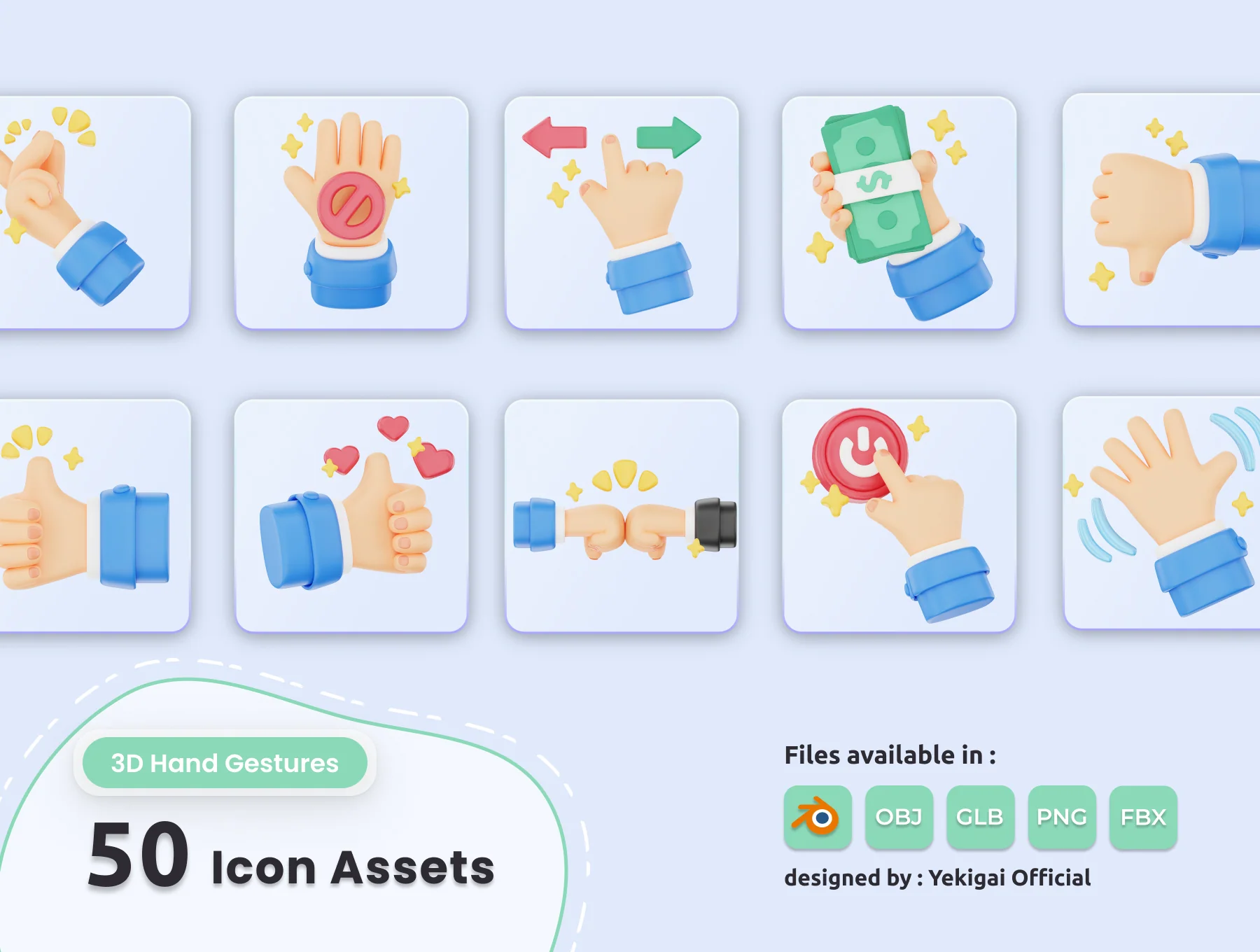 3D Hand Gestures Icon Pack 4
