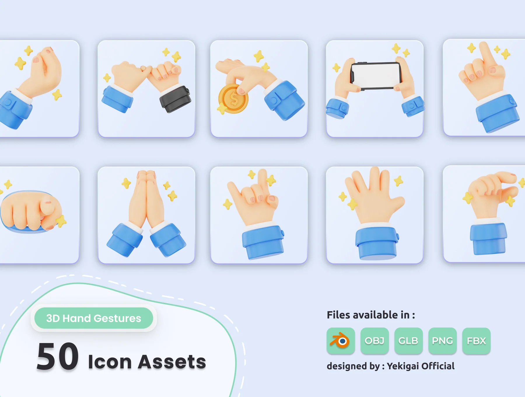 3D Hand Gestures Icon Pack 5