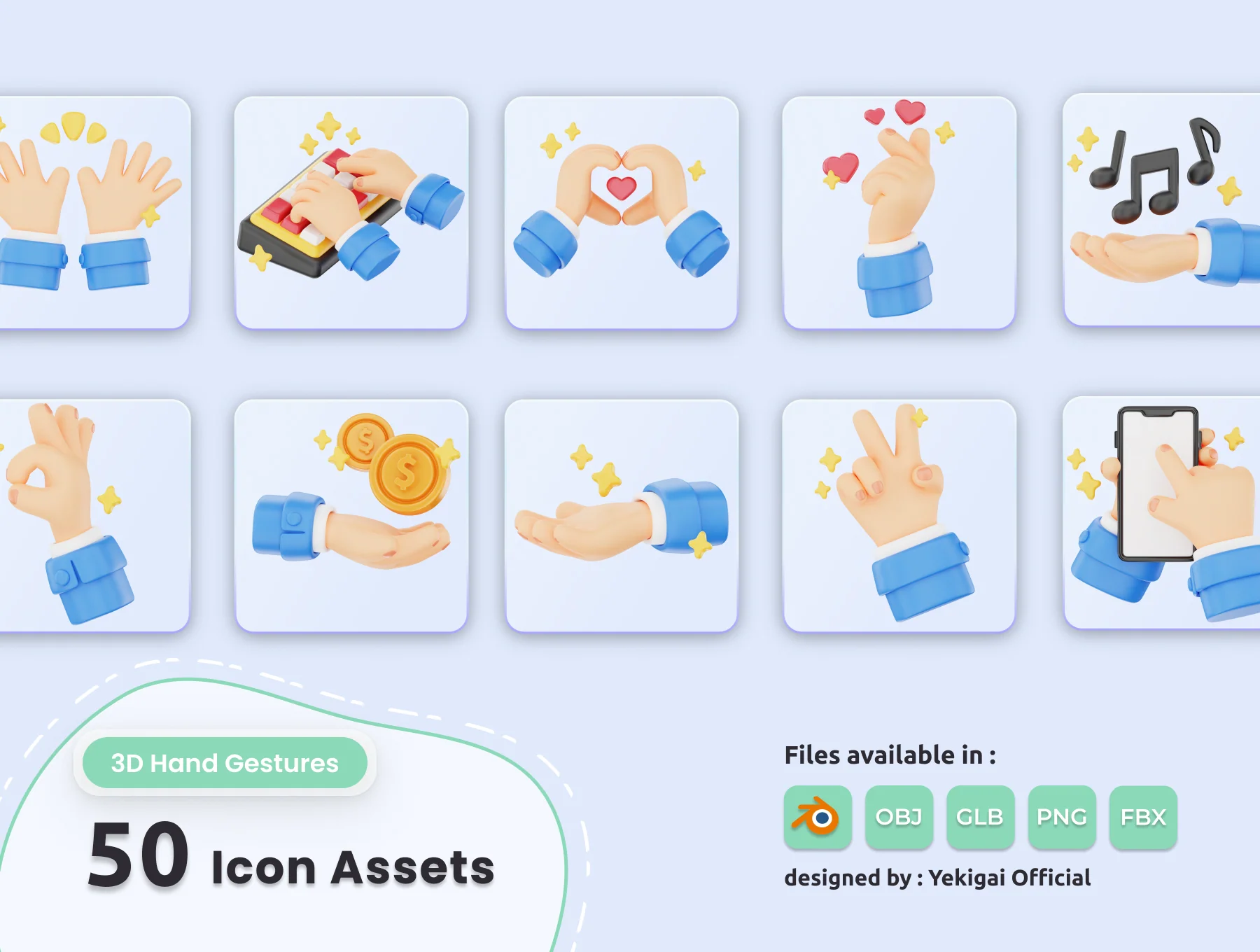 3D Hand Gestures Icon Pack 6