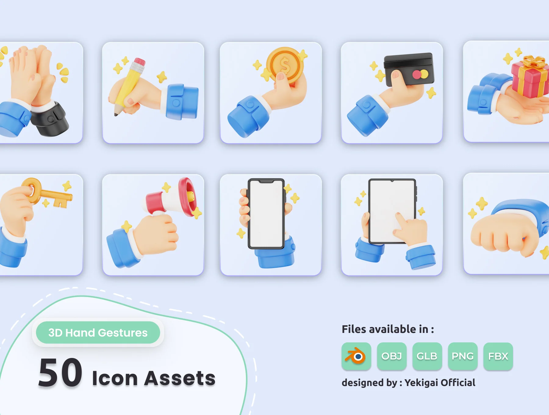 3D Hand Gestures Icon Pack 7
