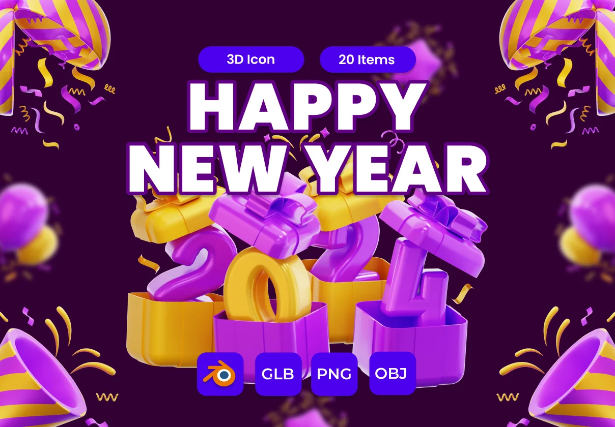 3D Happy New Year Icon Set
