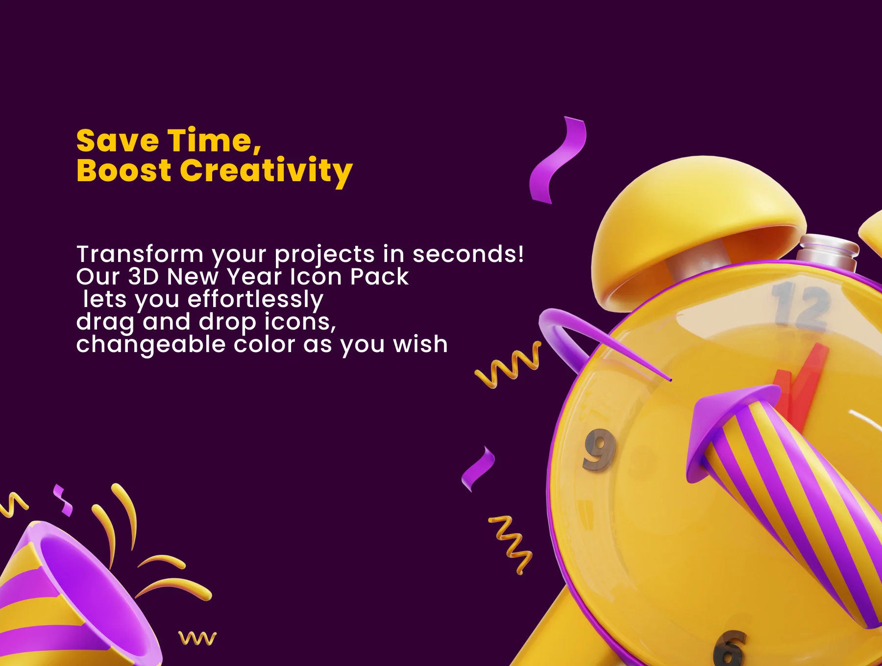 3D Happy New Year Icon Set 4
