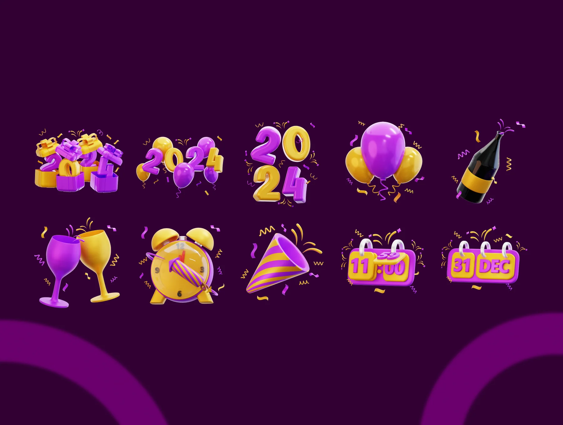 3D Happy New Year Icon Set 5