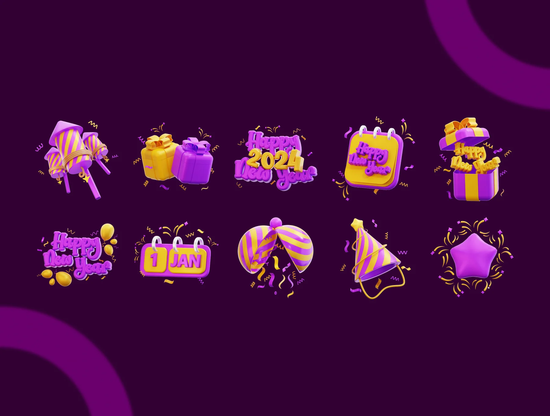 3D Happy New Year Icon Set 6