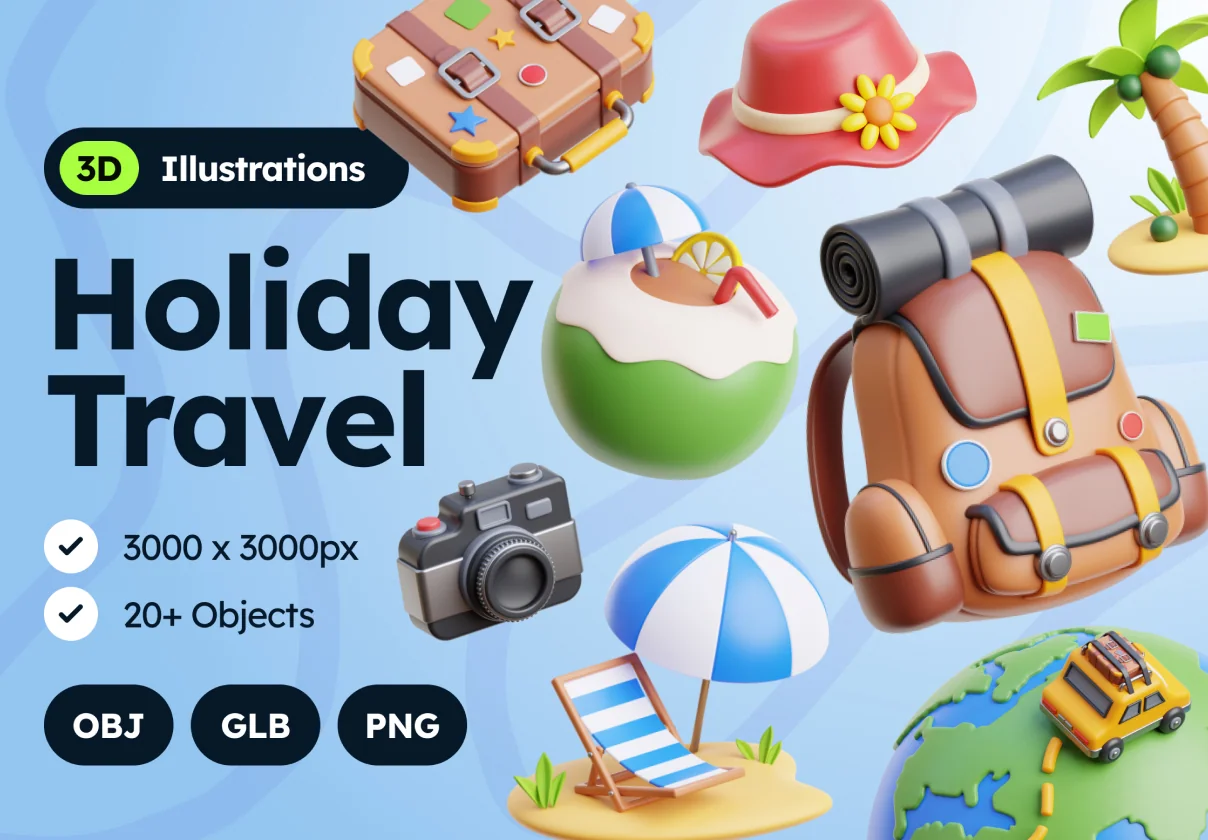 3D Holiday Travel Icons
