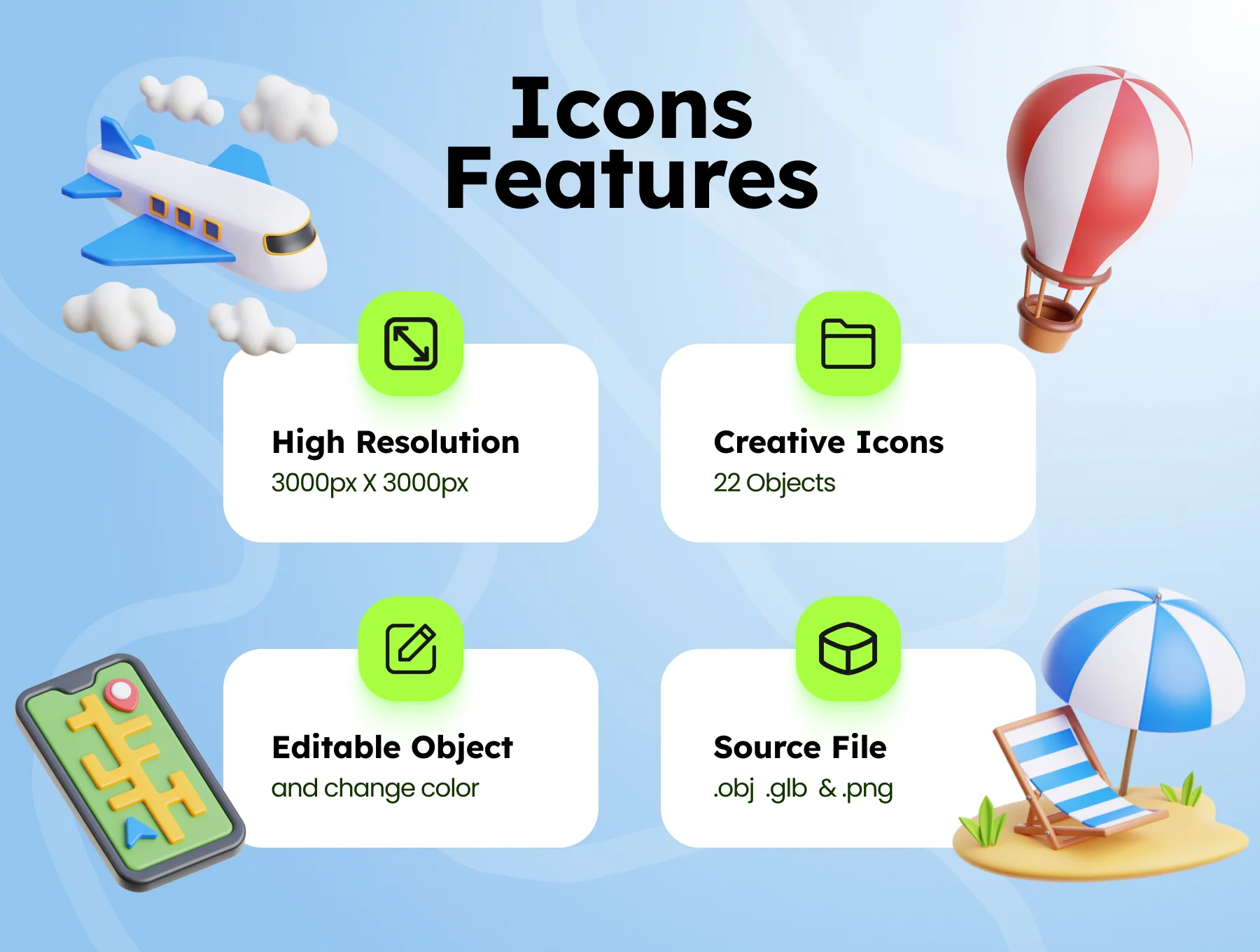 3D Holiday Travel Icons 2