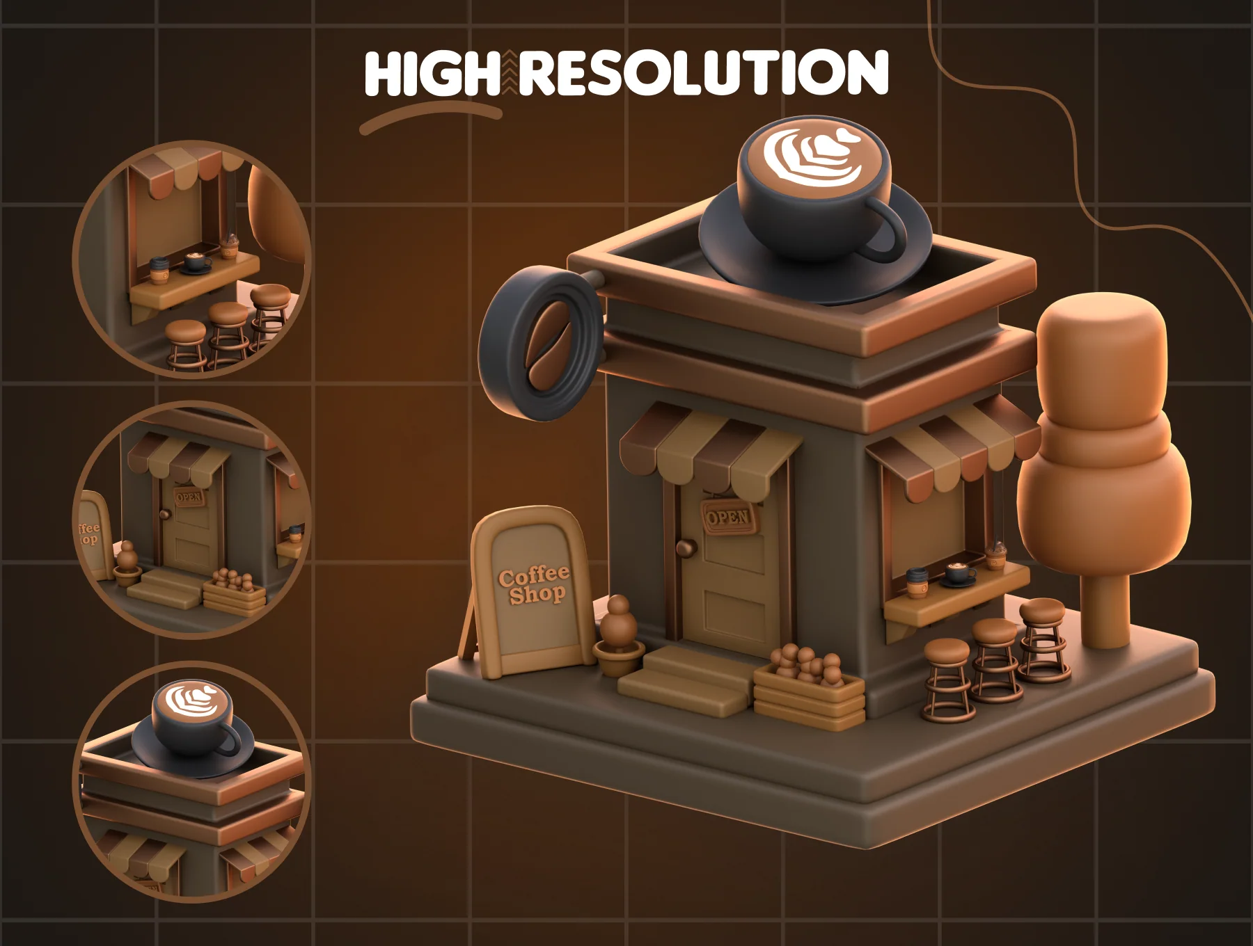 3D Icon Coffee Shop 3