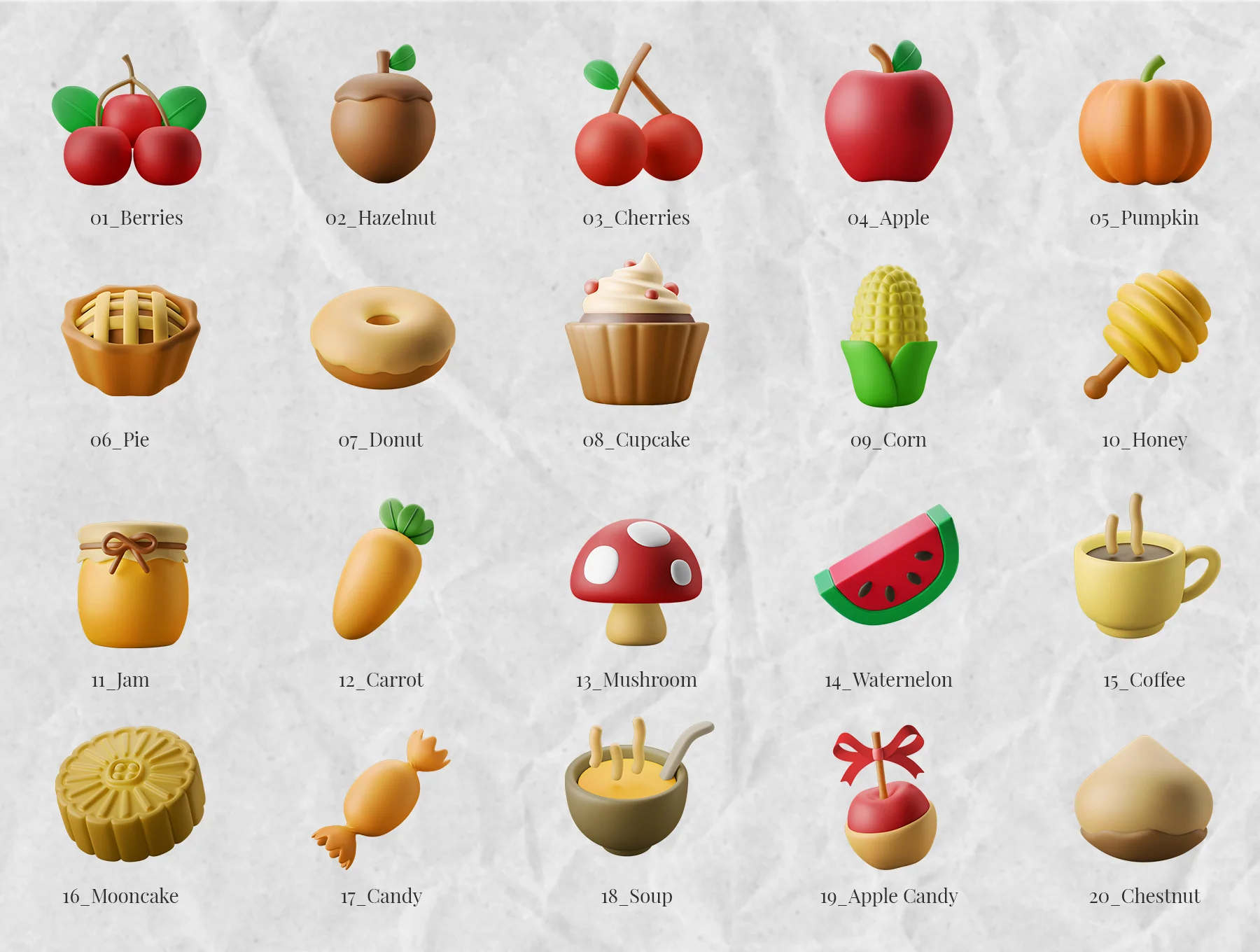 3D Icon Illustration Set - Autumn Food Theme 2