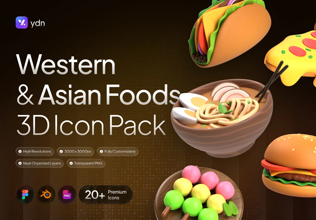 Western & Asian Foods 3D Icon Pack