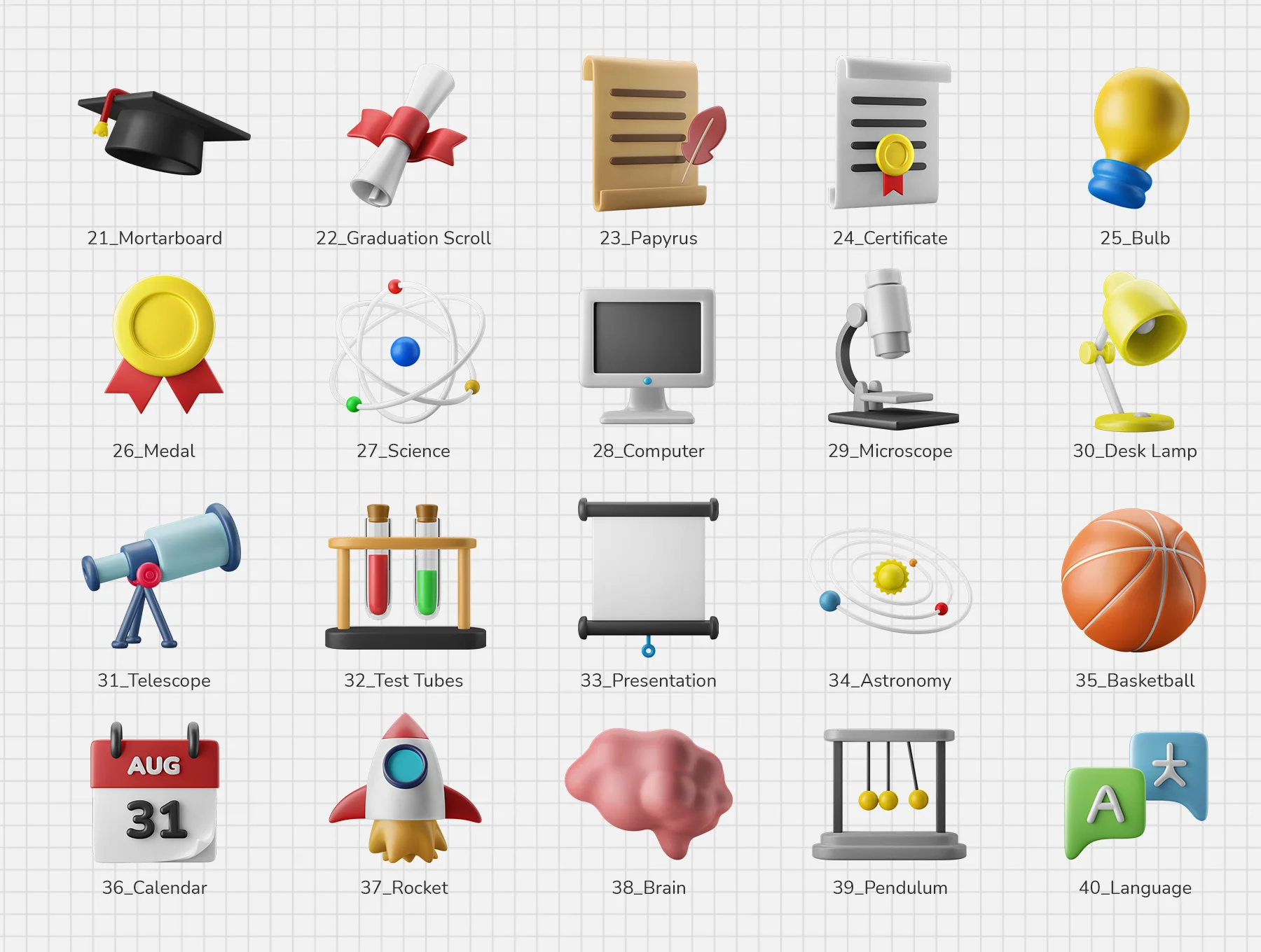 3D Icon Set - Education College Theme 2