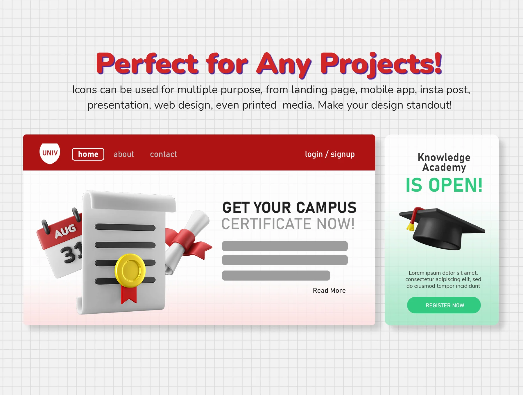 3D Icon Set - Education College Theme 7