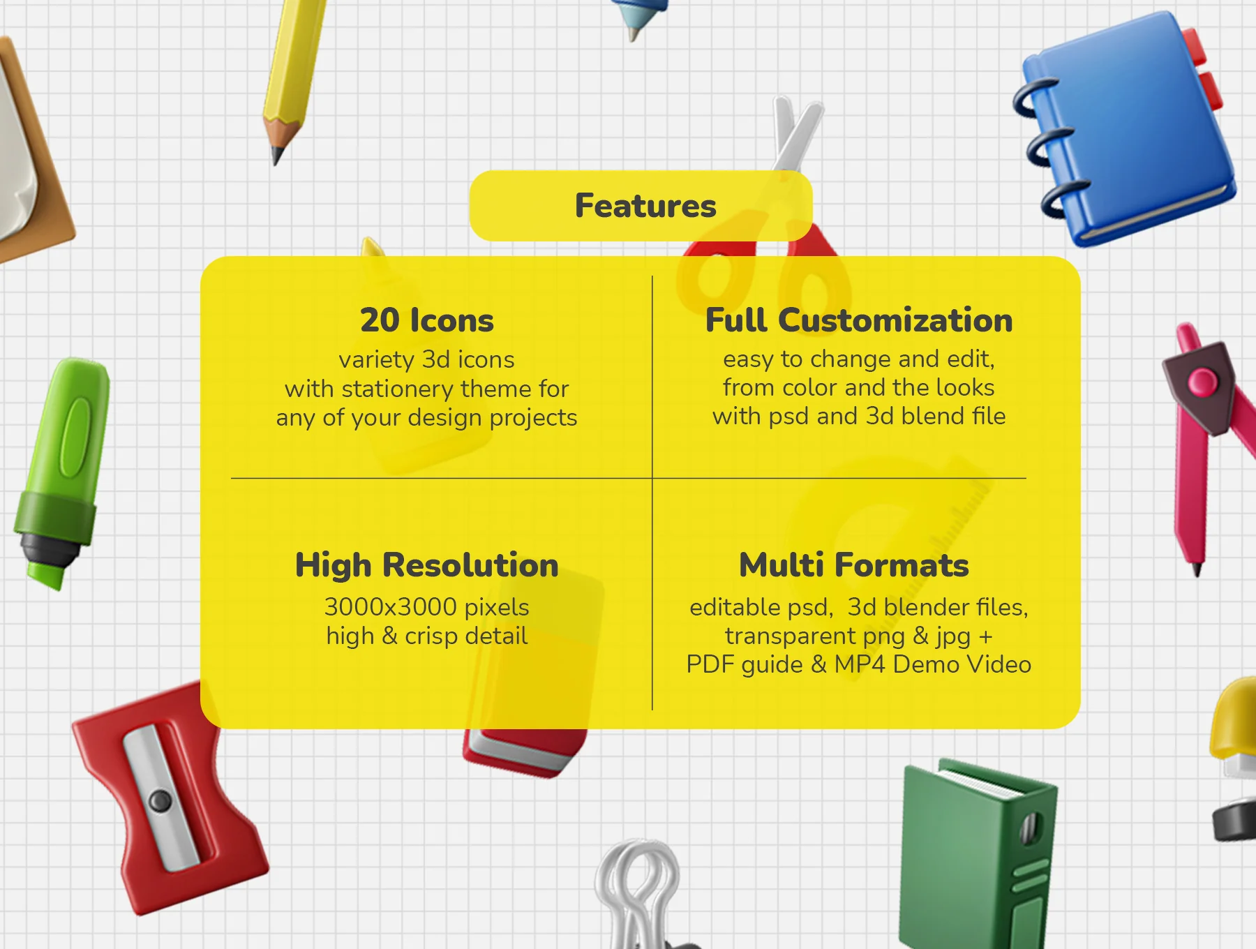 3D Icon Set - Education Stationery Theme 8