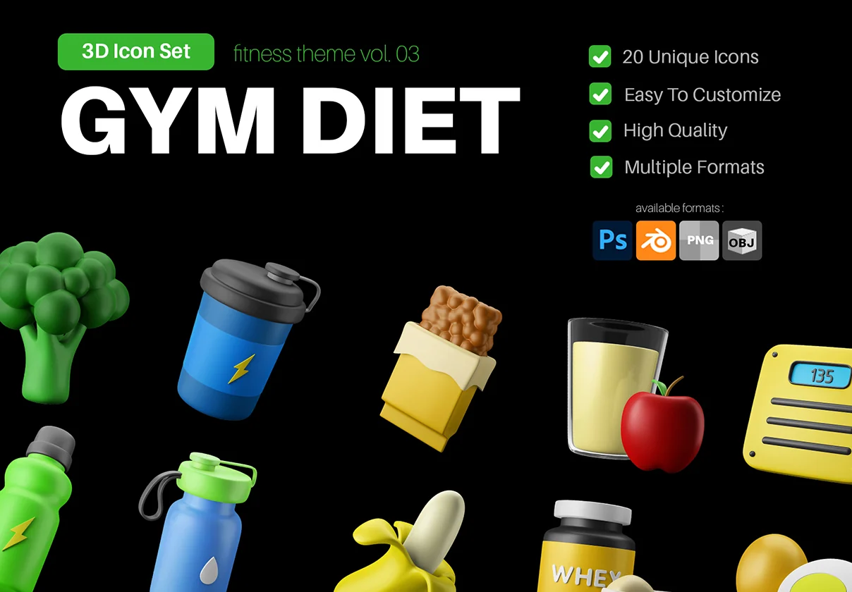 3D Icon Set - Fitness And Gym Diet Theme