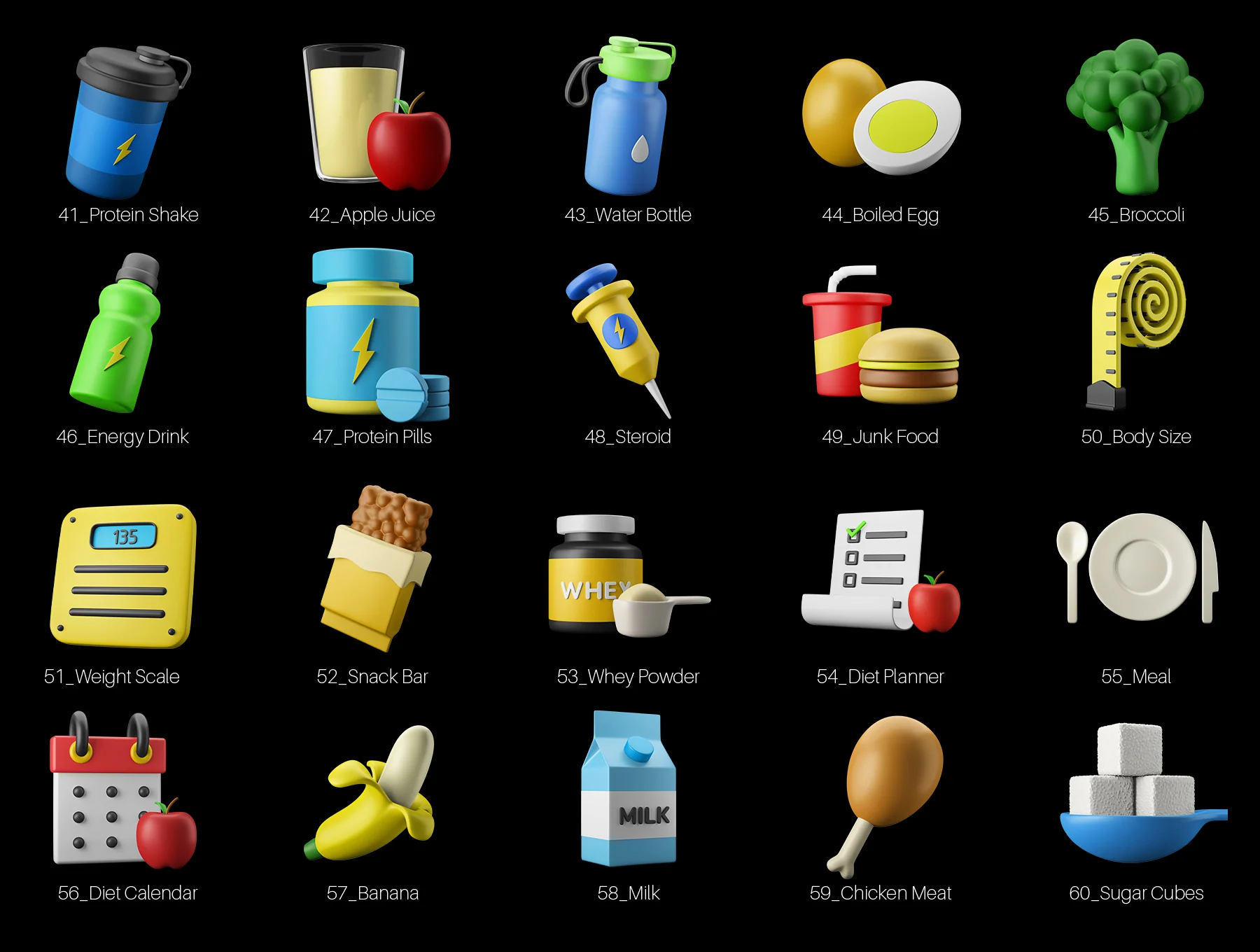 3D Icon Set - Fitness And Gym Diet Theme 2