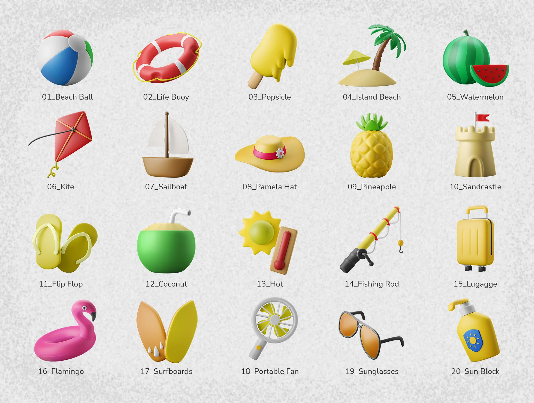 3D Icon Set - Summer Theme Beach Vacation 2