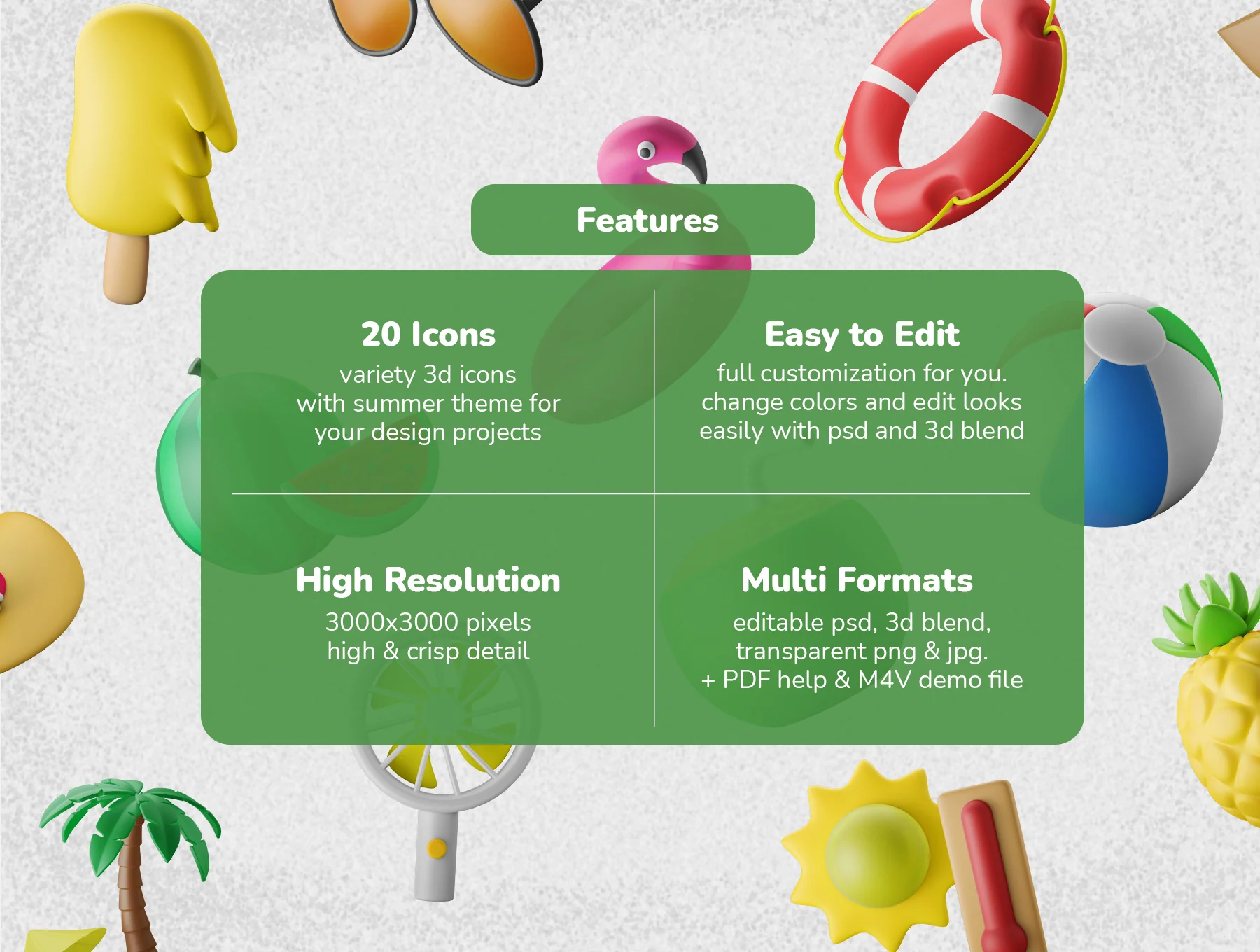 3D Icon Set - Summer Theme Beach Vacation 8