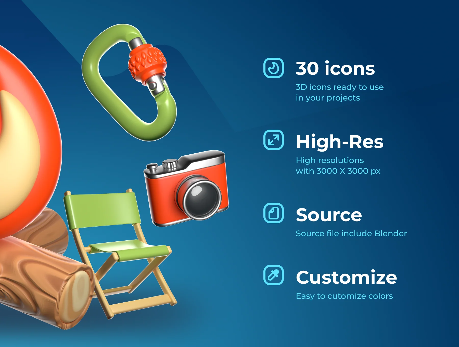 3D Icon Set — Camping and Travel 2