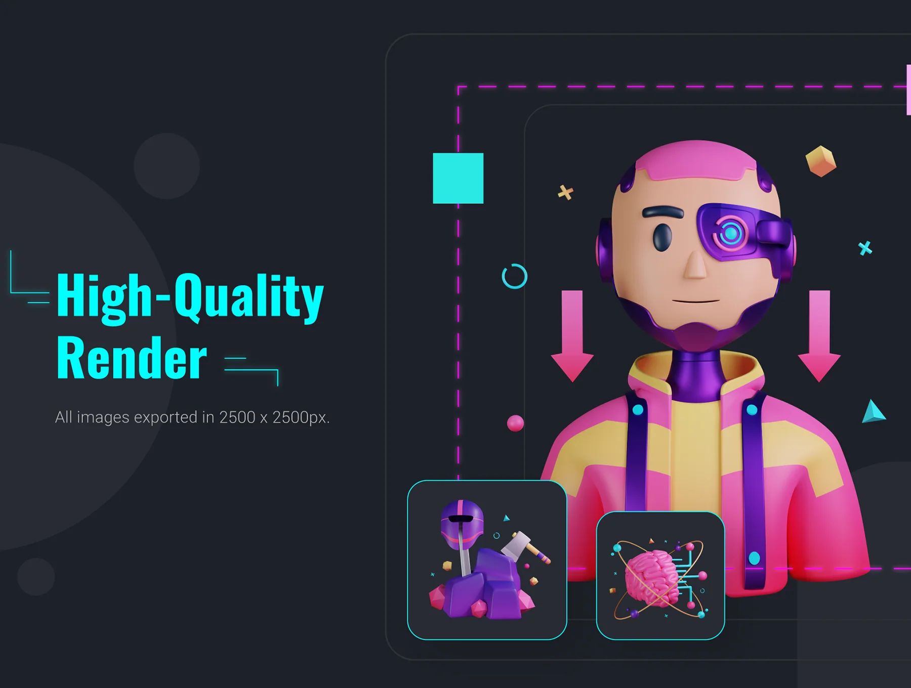 30 3D Icons Illustration Dystopia Futuristics 3