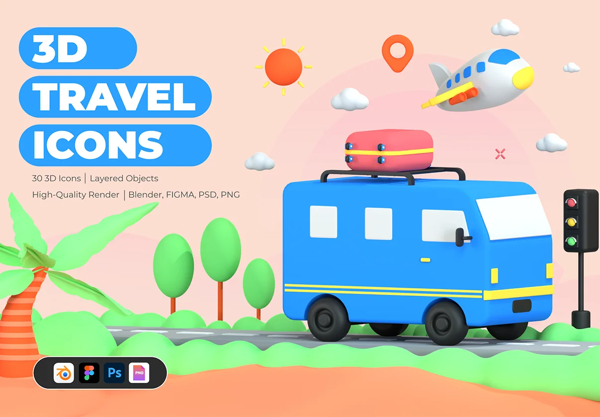 30 3D Icons Illustration Travel and Vacation