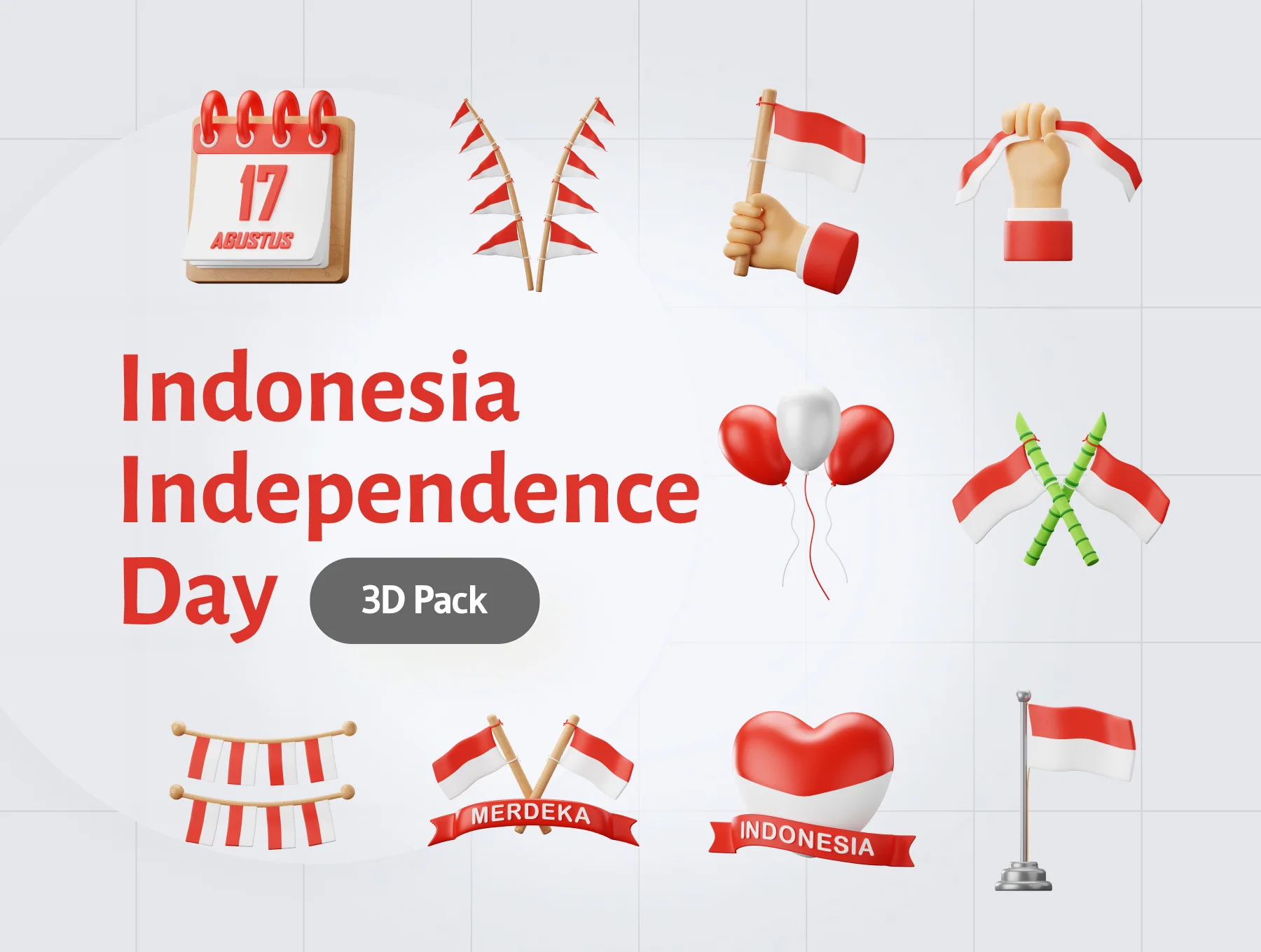 3D Indonesia Independence Day Icon Pack 6