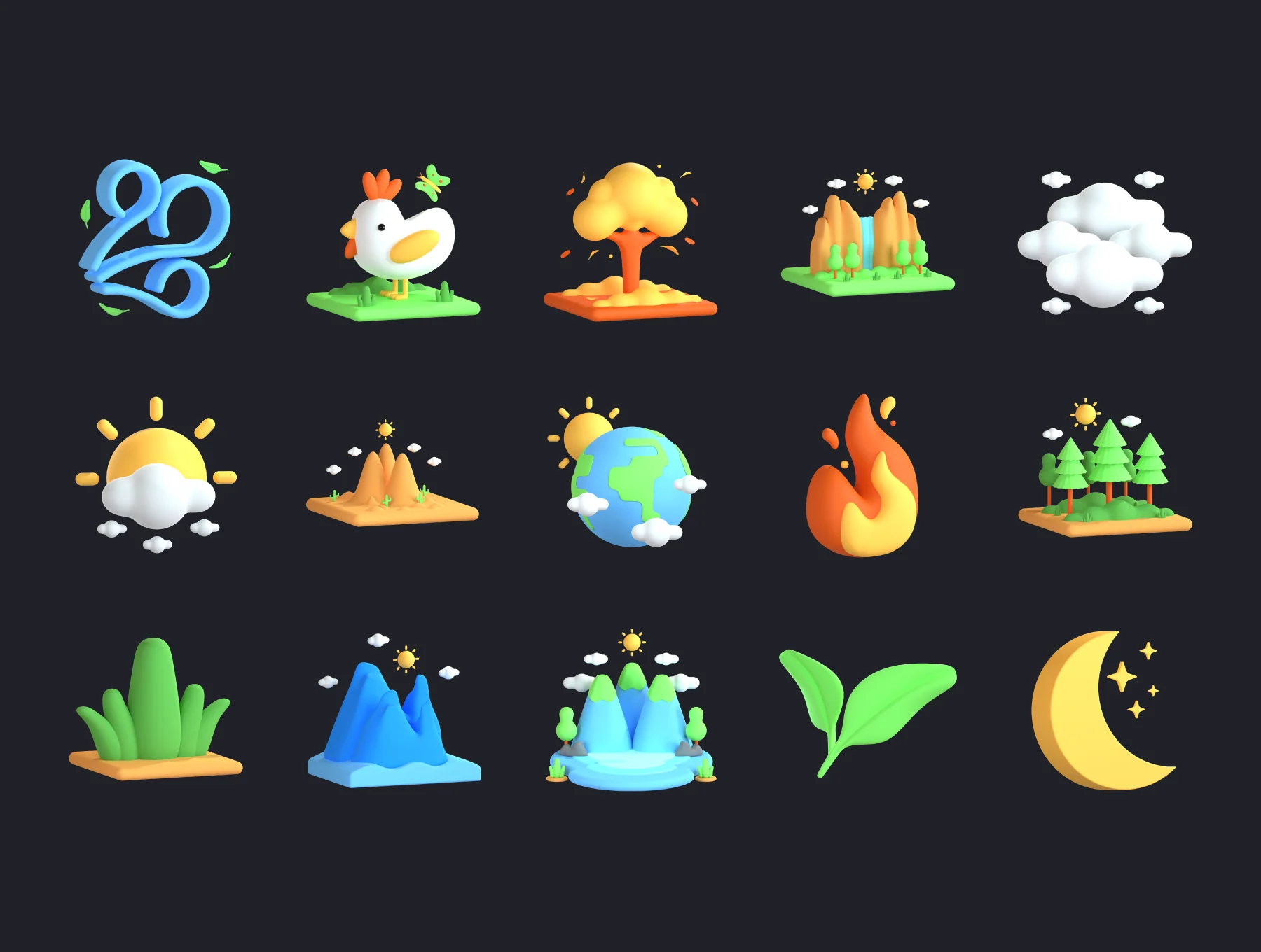 3D Nature and Environment Icons 8