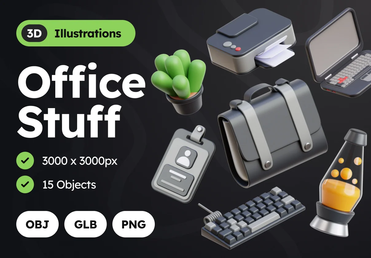 3D Office Stuff Illustrations