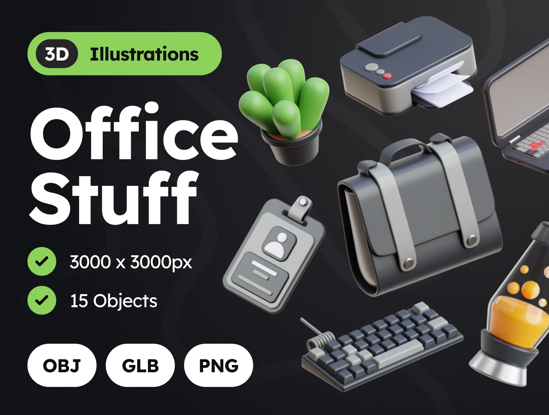 3D Office Stuff Illustrations