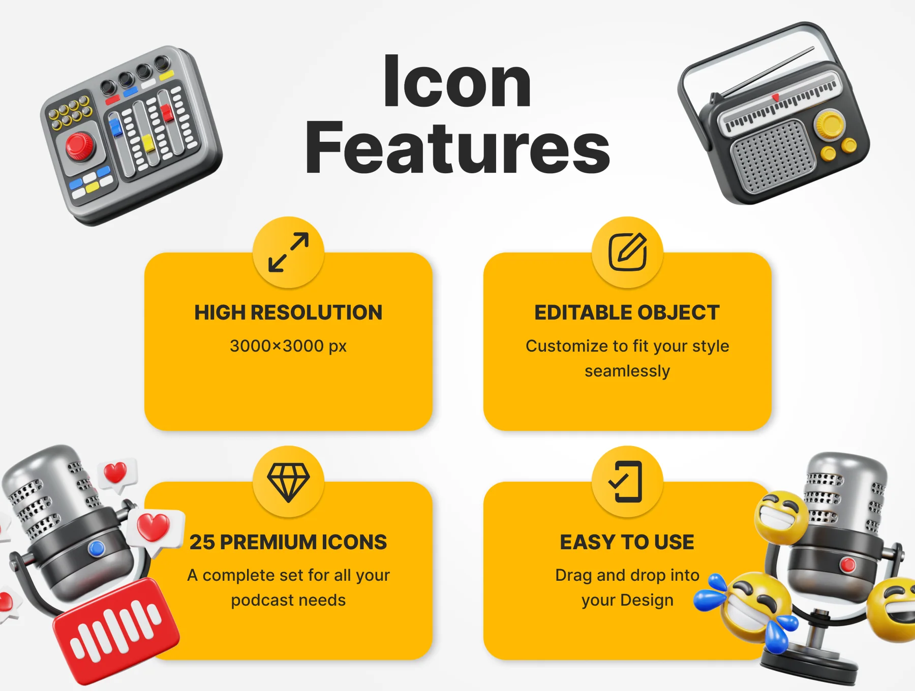3D Podcast Audio Icon Set 2
