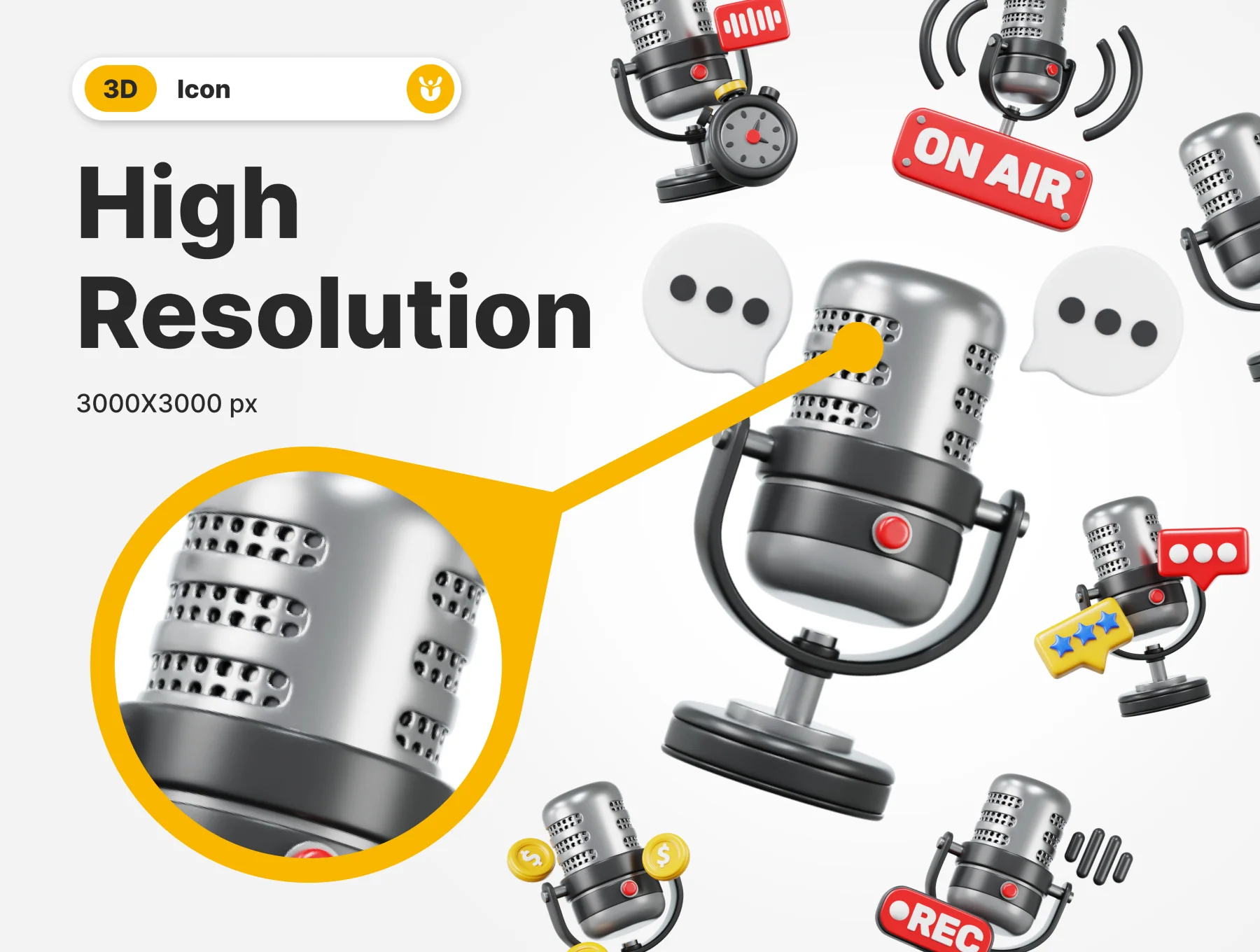 3D Podcast Audio Icon Set 3