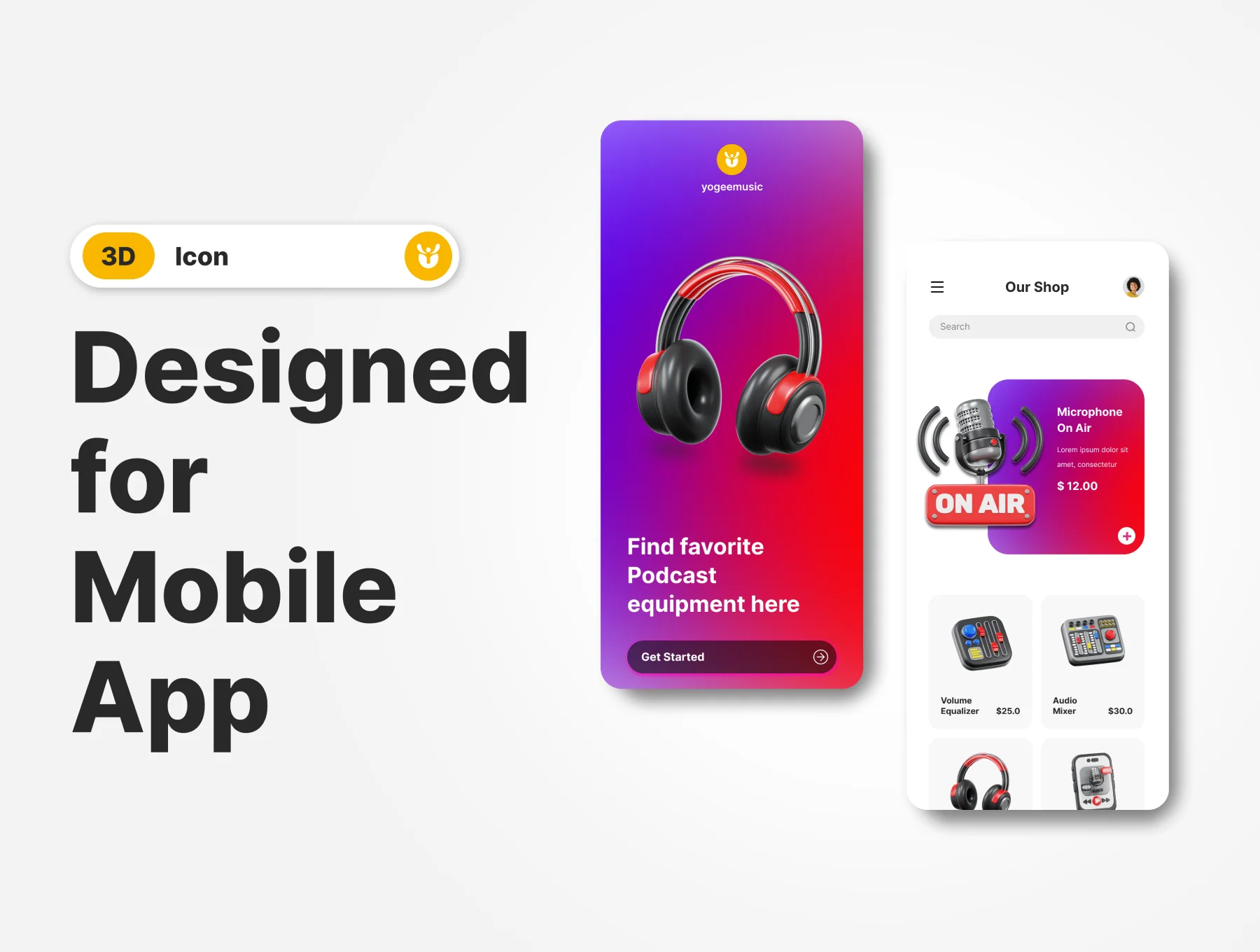 3D Podcast Audio Icon Set 5